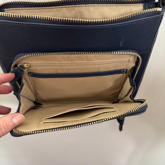 Cole Haan Crossbody Bag Blue Leather Purse Gold Accent - Picture 5 of 7